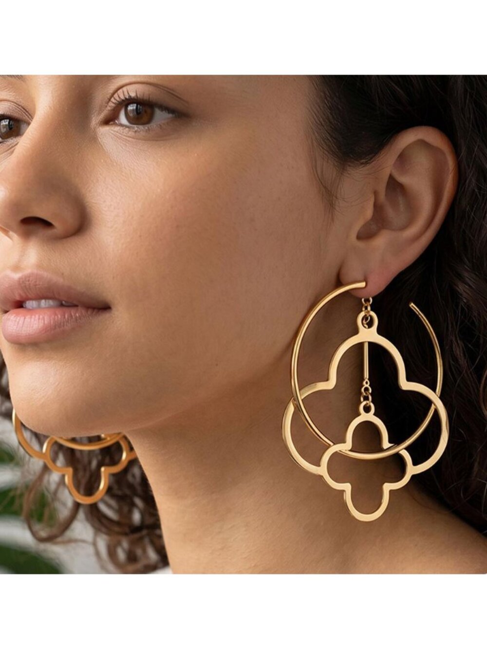 Tigerstars Oversized Double Open Cloved Hoop Drop Statement Earrings